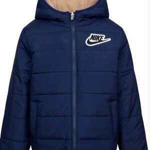 Nike Kids Navy Blue Hooded Puffer Jacket